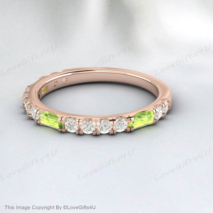 Baguette Tiny Peridot Ring Diamond Band Stacking Ring Mother's Ring