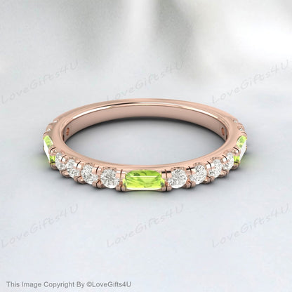 Baguette Tiny Peridot Ring Diamond Band Stacking Ring Mother's Ring