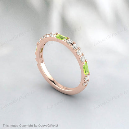 Baguette Tiny Peridot Ring Diamond Band Stacking Ring Mother's Ring