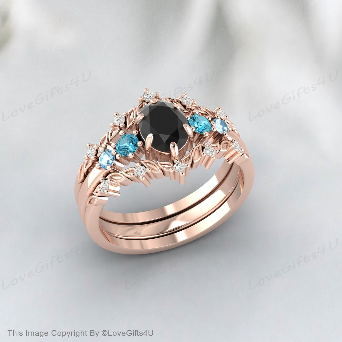 Natural Black Onyx Wedding Ring Beautiful Flower Ring Gift For Wife