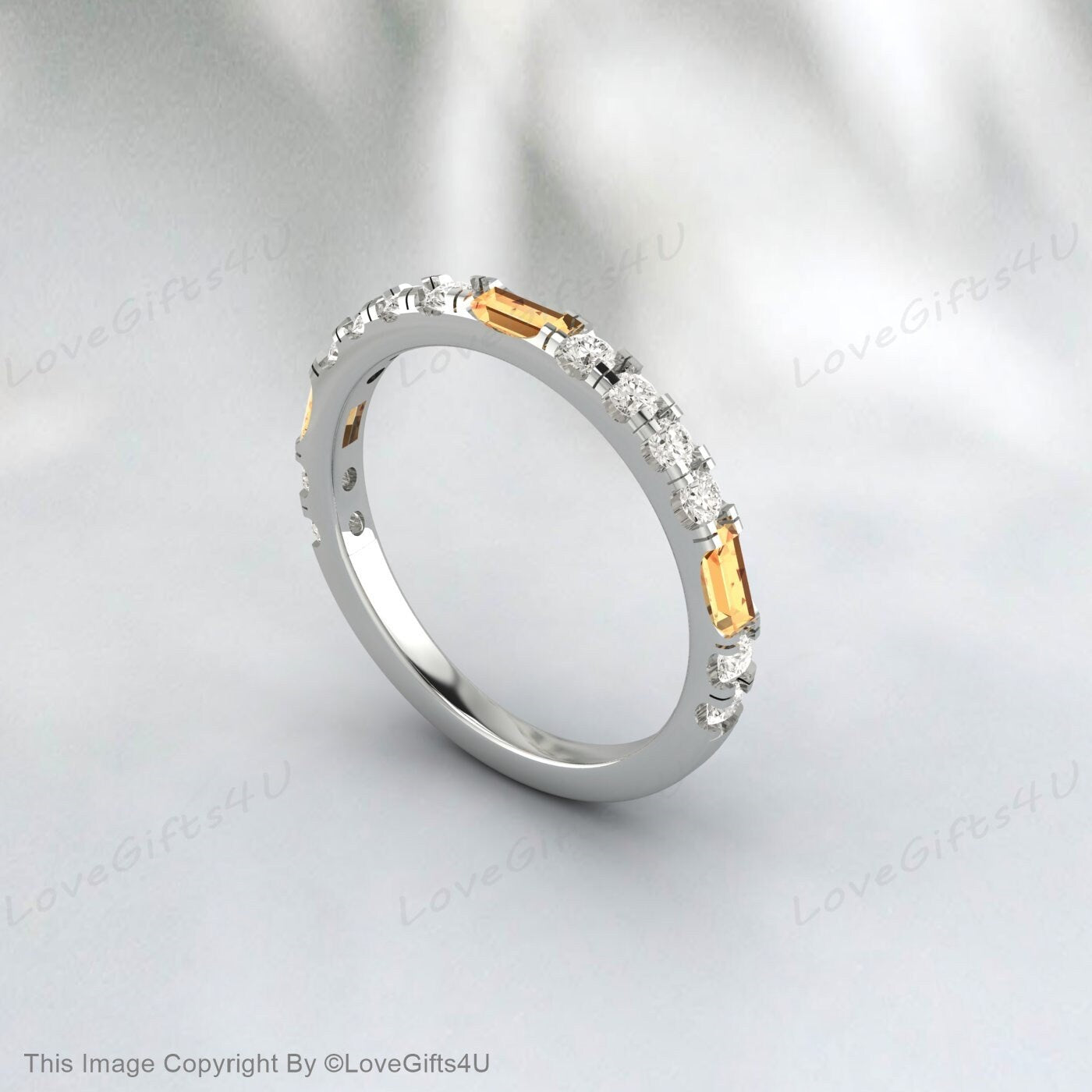 Baguette Baguette Citrine Et Diamant Bague De Mariage Éternité Bague Anniversaire