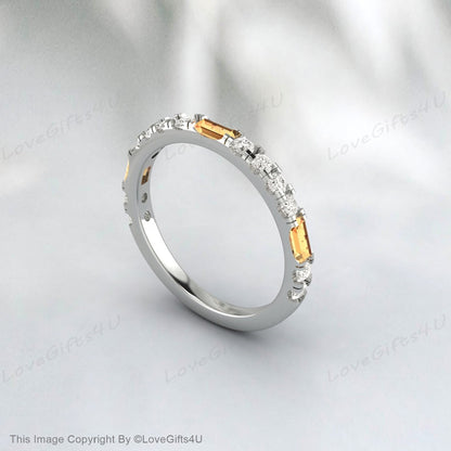 Baguette Citrine And Diamond Eternity Wedding Ring Anniversary Ring