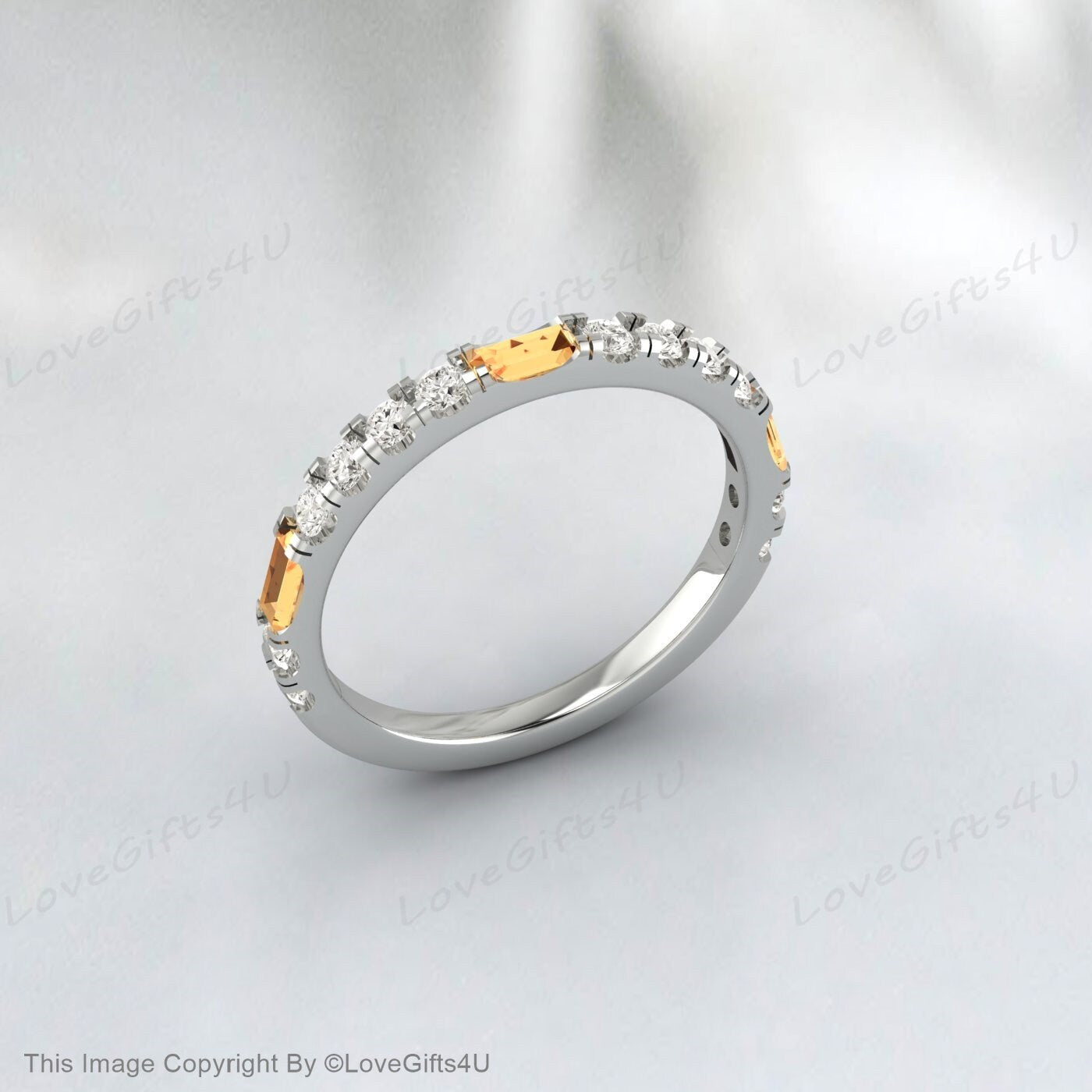 Baguette Baguette Citrine Et Diamant Bague De Mariage Éternité Bague Anniversaire