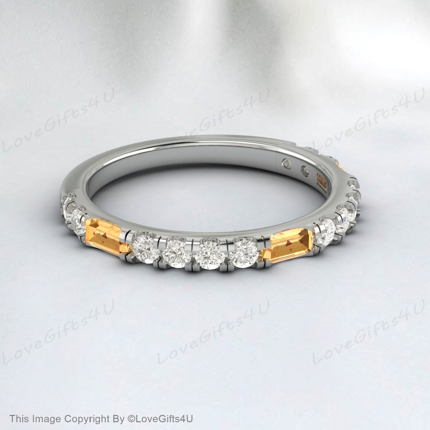 Baguette Baguette Citrine Et Diamant Bague De Mariage Éternité Bague Anniversaire