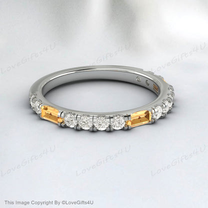 Baguette Citrine And Diamond Eternity Wedding Ring Anniversary Ring