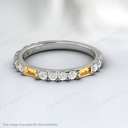 Baguette Baguette Citrine Et Diamant Bague De Mariage Éternité Bague Anniversaire