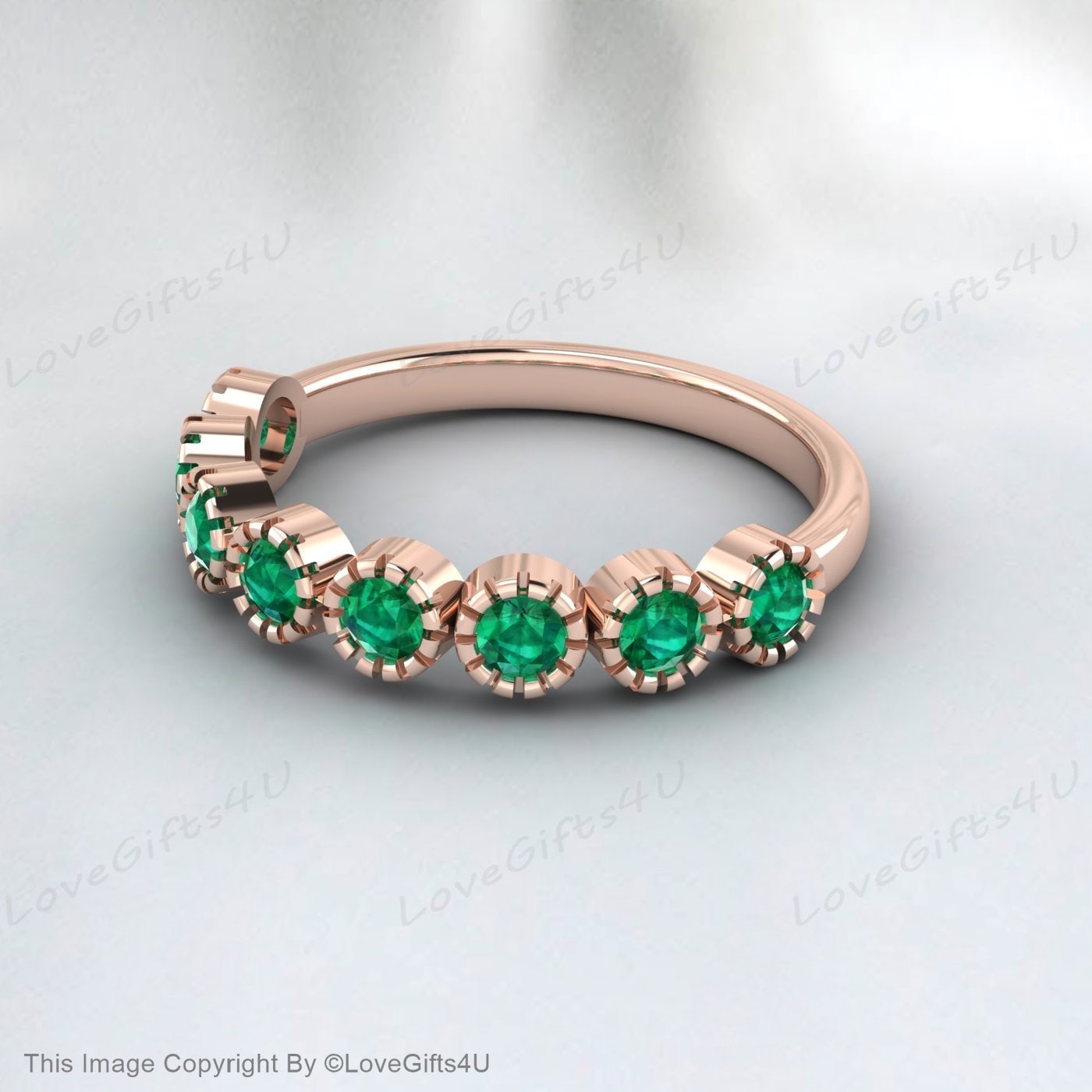 Green Emerald And Diamond Wedding Band Bridal Promise Ring For Women