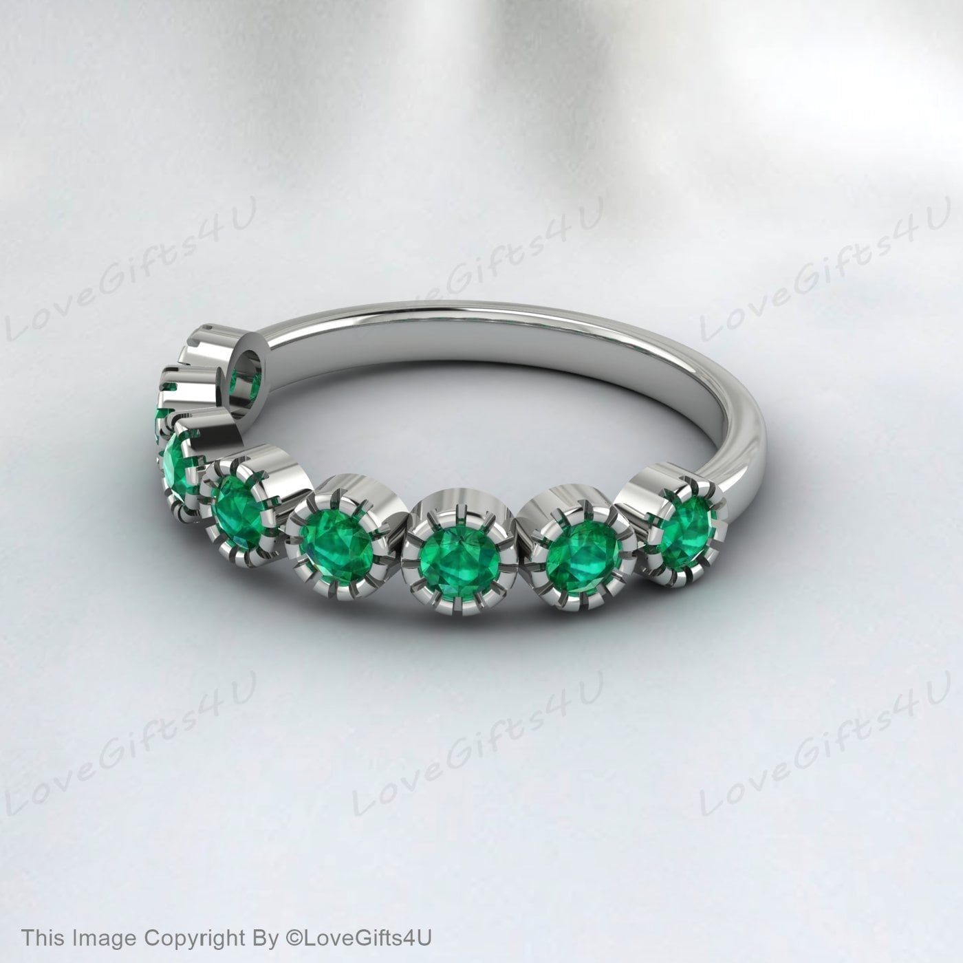 Green Emerald And Diamond Wedding Band Bridal Promise Ring For Women