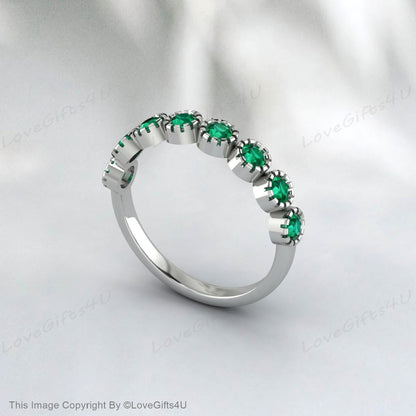 Green Emerald And Diamond Wedding Band Bridal Promise Ring For Women