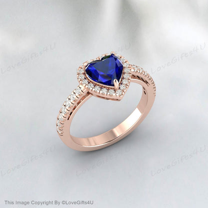 Sapphire Heart Engagement Ring September Birthstone Ring Gift For Her