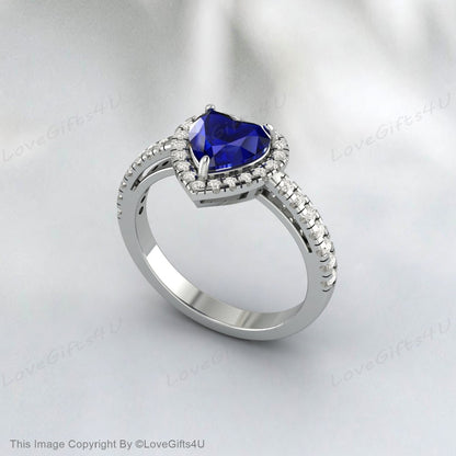 Sapphire Heart Engagement Ring September Birthstone Ring Gift For Her