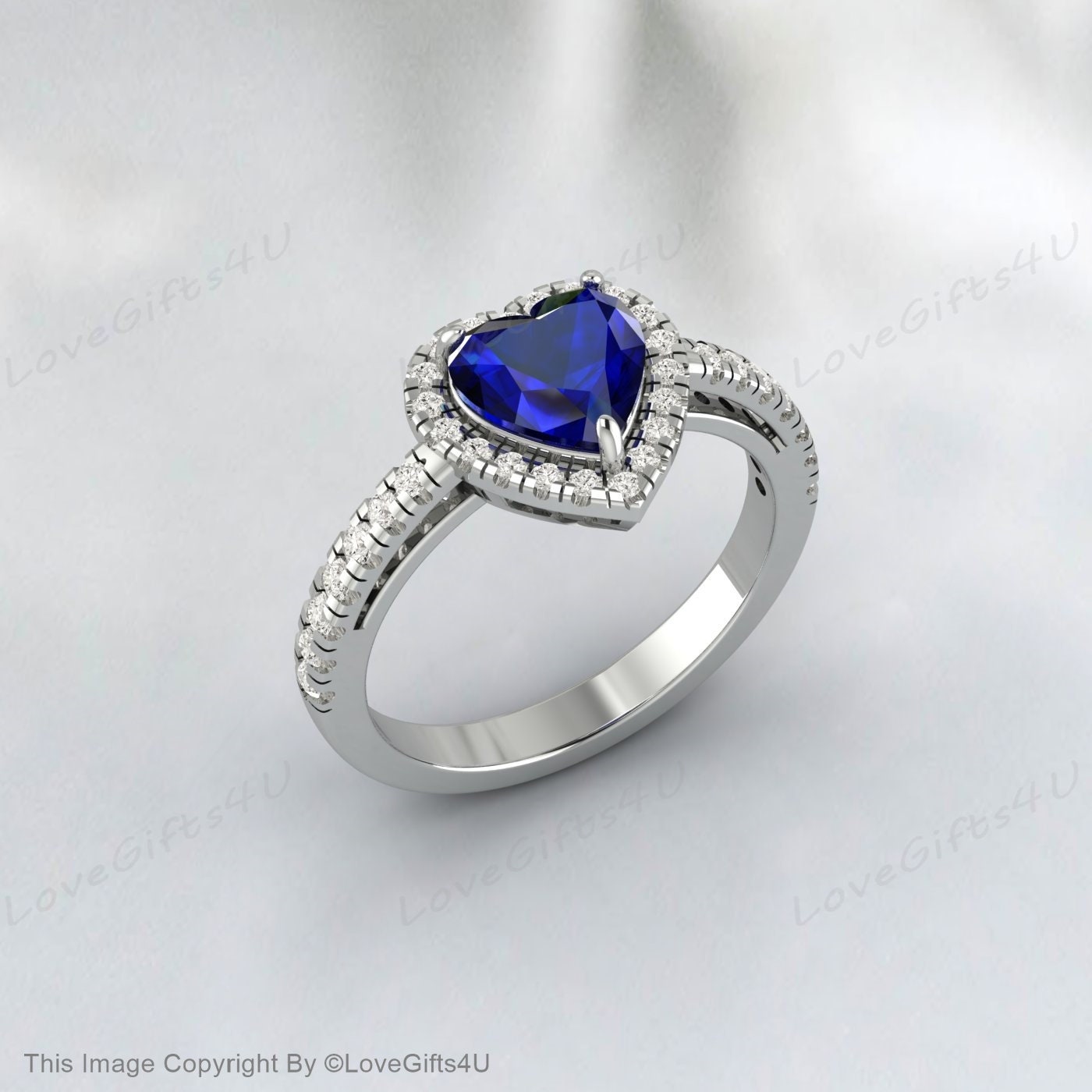 Sapphire Heart Engagement Ring September Birthstone Ring Gift For Her