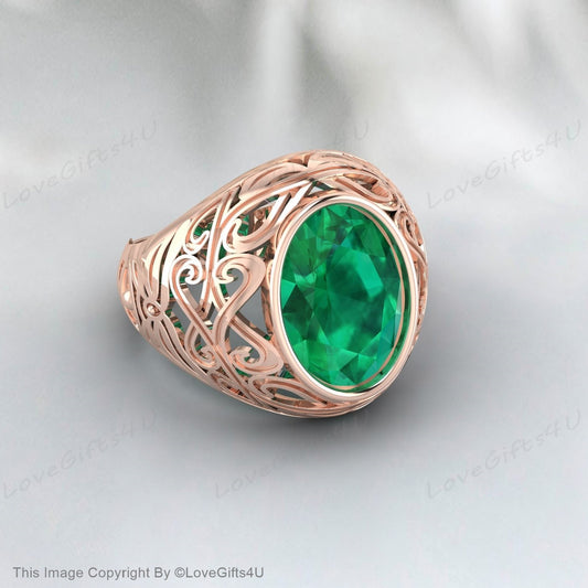 Emerald Mens Ring Gemstone Ring Handmade Ring For Man Vintage Ring