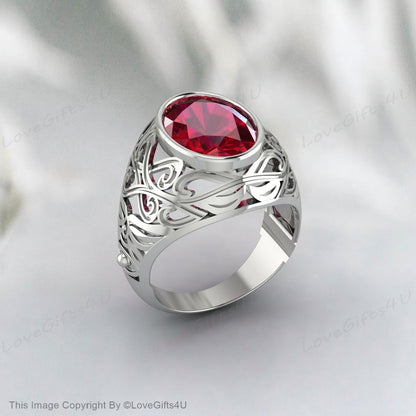 Bague de mariage en rubis rouge naturel, bague en argent pour hommes et femmes, chevalière