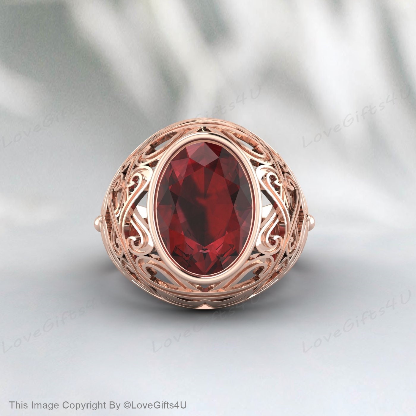 Bague grenat d’or, bague en pierre de mode, bague européenne unisexe, bague de conception unique, bague rouge coussin, chevalière rouge