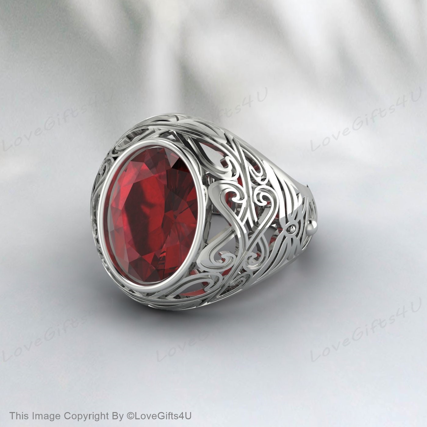 Bague grenat d’or, bague en pierre de mode, bague européenne unisexe, bague de conception unique, bague rouge coussin, chevalière rouge