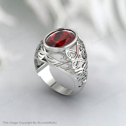 Bague grenat d’or, bague en pierre de mode, bague européenne unisexe, bague de conception unique, bague rouge coussin, chevalière rouge