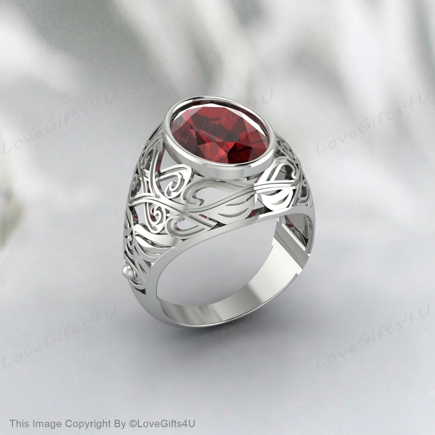 Bague grenat d’or, bague en pierre de mode, bague européenne unisexe, bague de conception unique, bague rouge coussin, chevalière rouge