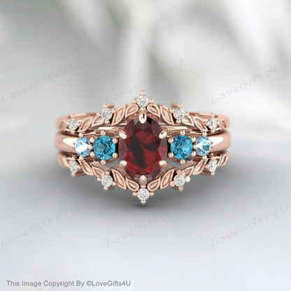 Oval Cut Garnet Engagement Ring Art Deco Moissanite Band Promise Ring