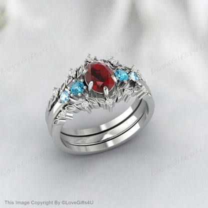 Bague de fiançailles grenat taille ovale Art déco Moissanite Band Promise Ring