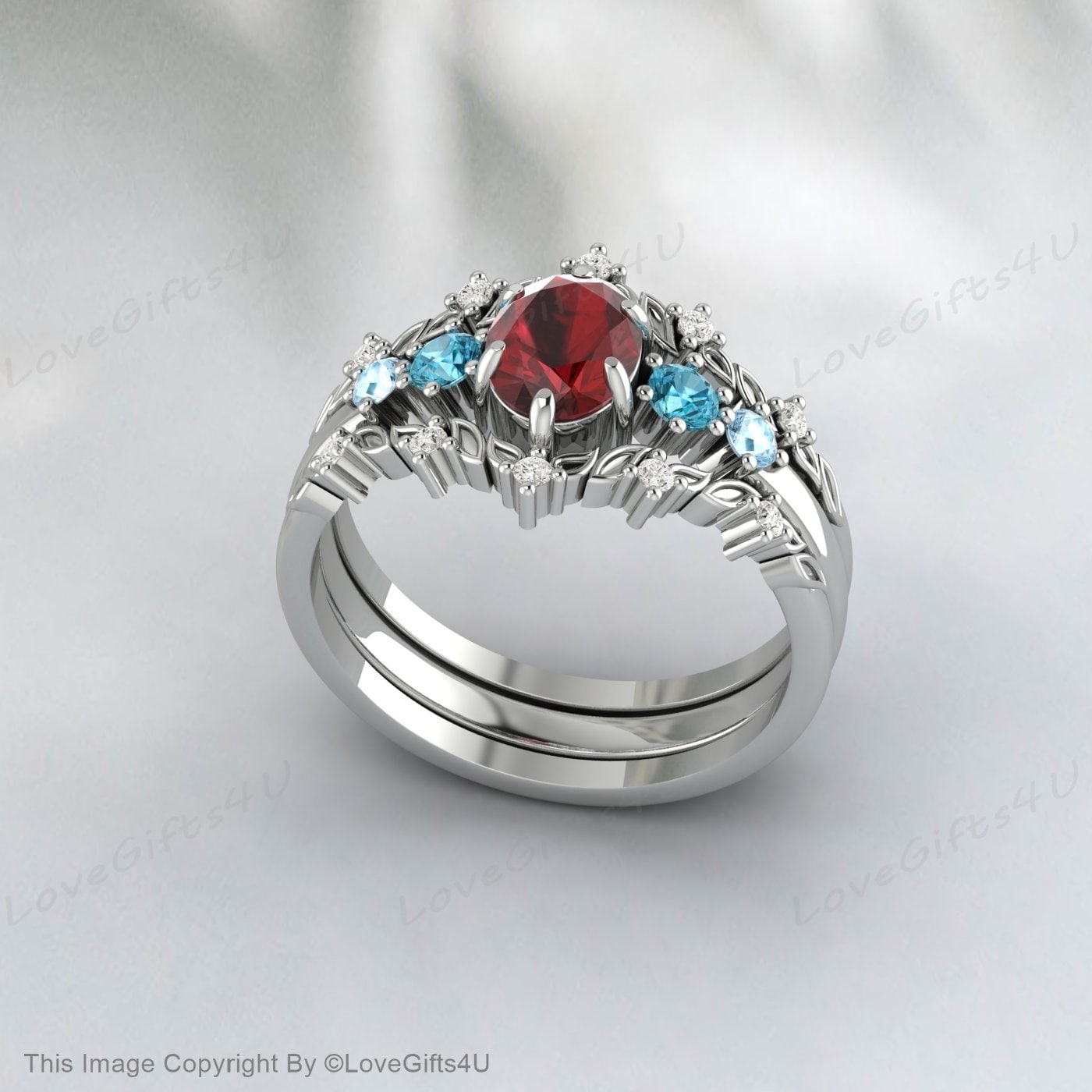 Bague de fiançailles grenat taille ovale Art déco Moissanite Band Promise Ring