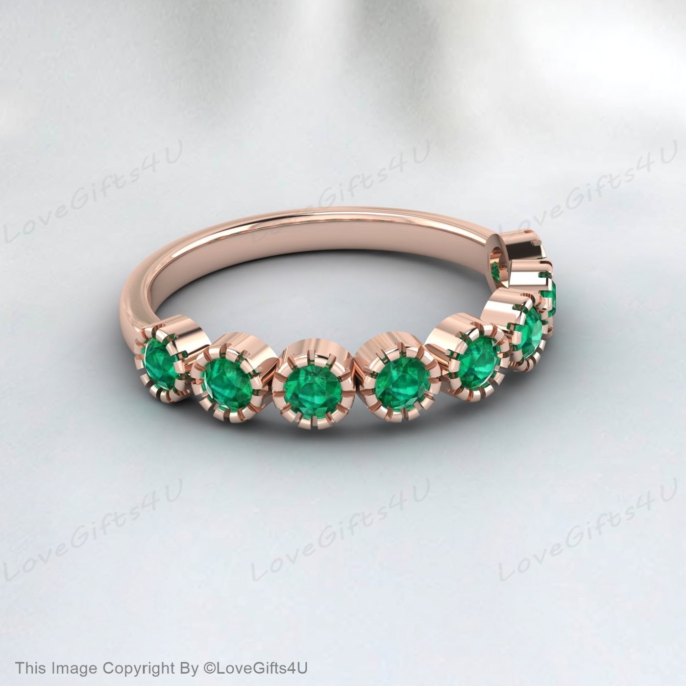 Green Emerald And Diamond Wedding Band Bridal Promise Ring For Women