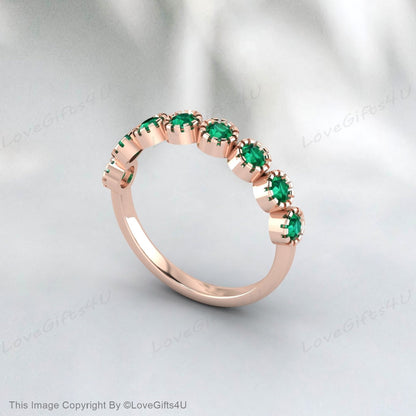 Green Emerald And Diamond Wedding Band Bridal Promise Ring For Women