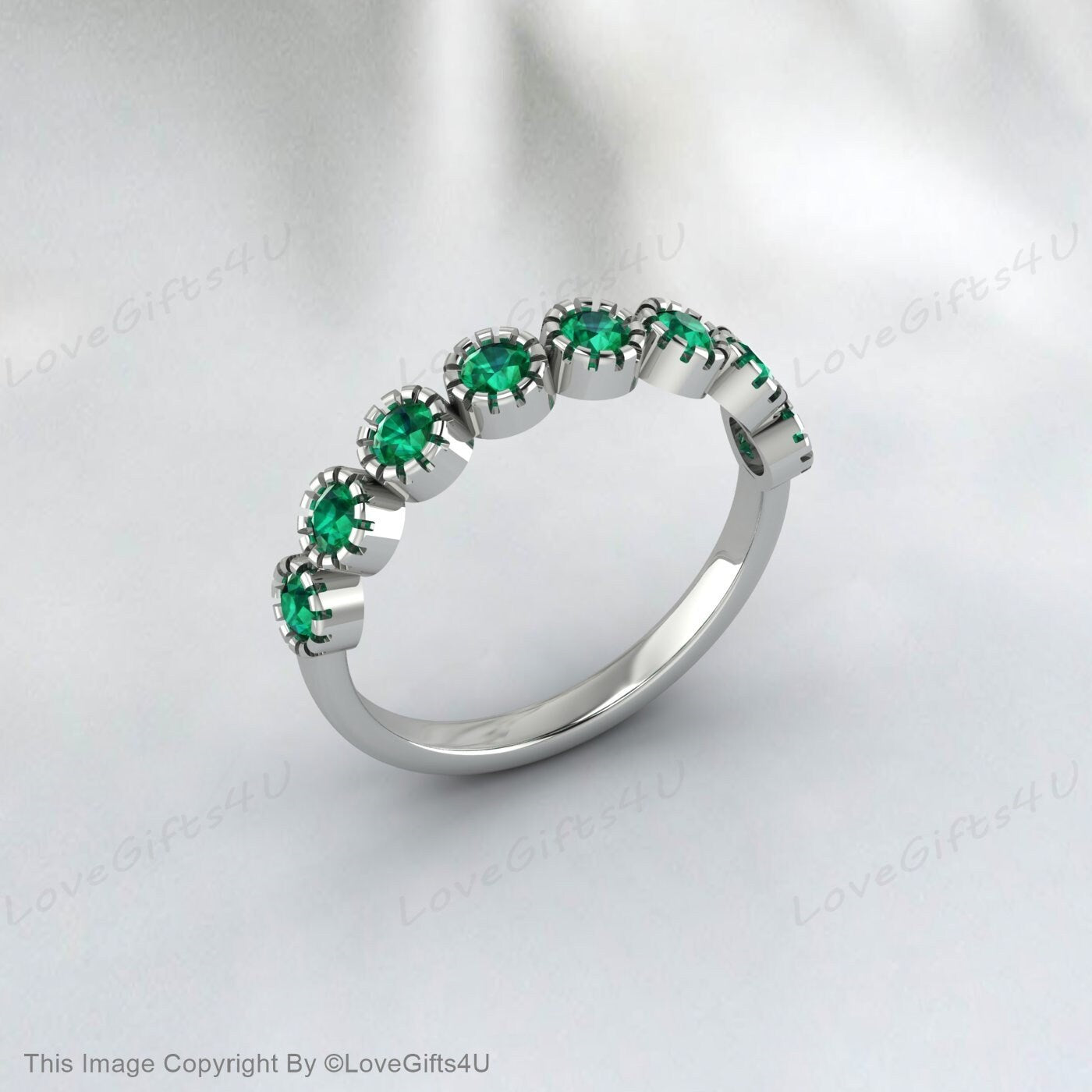 Green Emerald And Diamond Wedding Band Bridal Promise Ring For Women