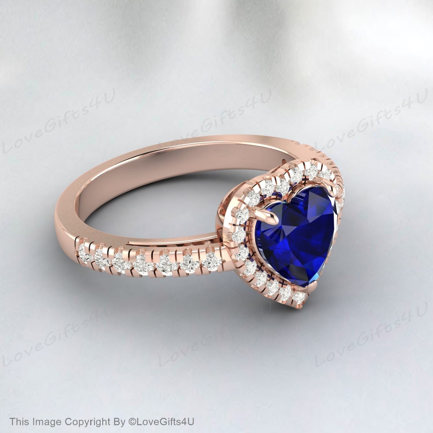 Sapphire Heart Engagement Ring September Birthstone Ring Gift For Her