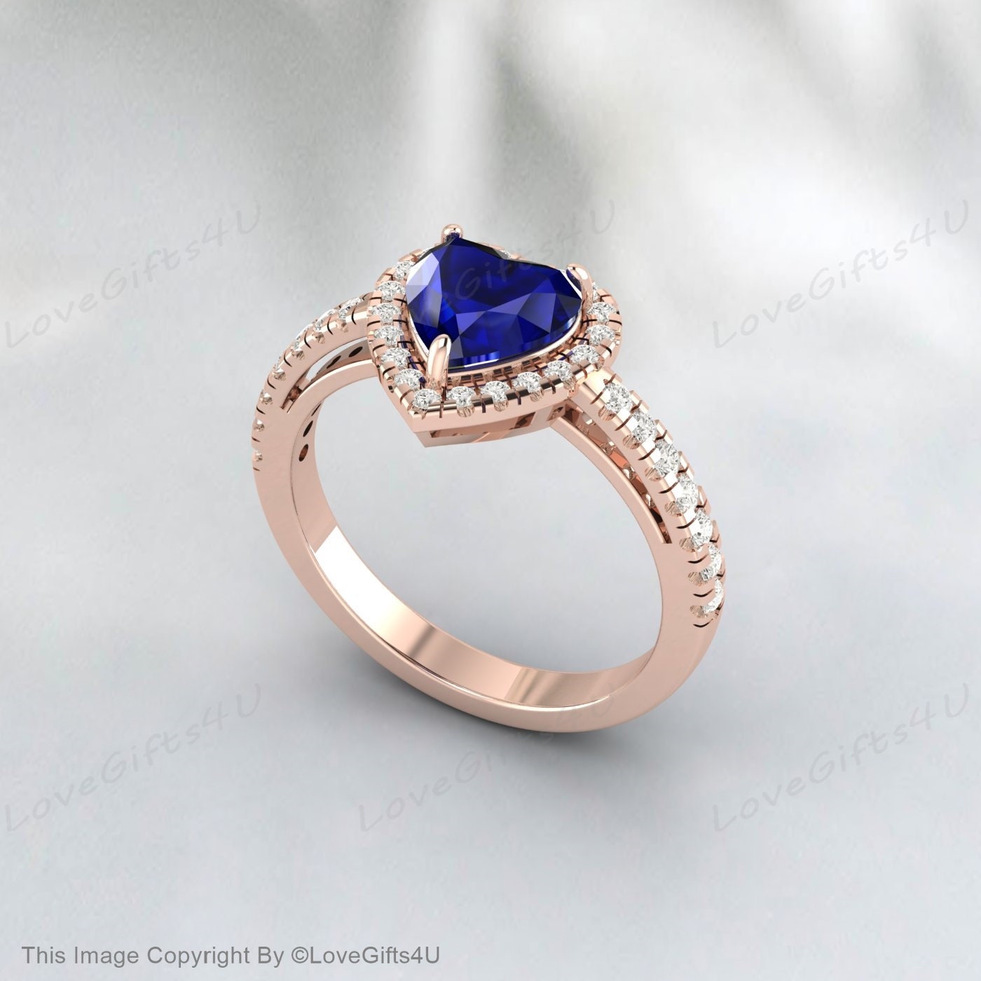 Sapphire Heart Engagement Ring September Birthstone Ring Gift For Her