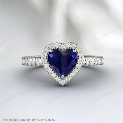 Sapphire Heart Engagement Ring September Birthstone Ring Gift For Her