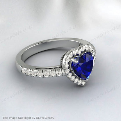 Sapphire Heart Engagement Ring September Birthstone Ring Gift For Her