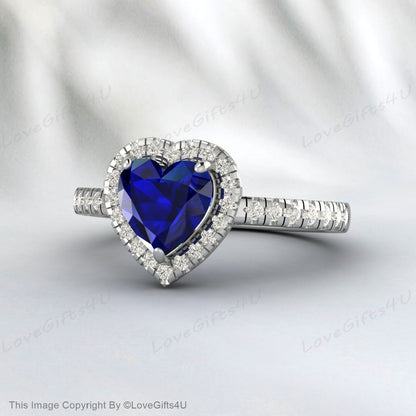 Sapphire Heart Engagement Ring September Birthstone Ring Gift For Her