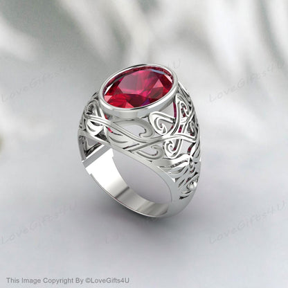 Bague de mariage en rubis rouge naturel, bague en argent pour hommes et femmes, chevalière