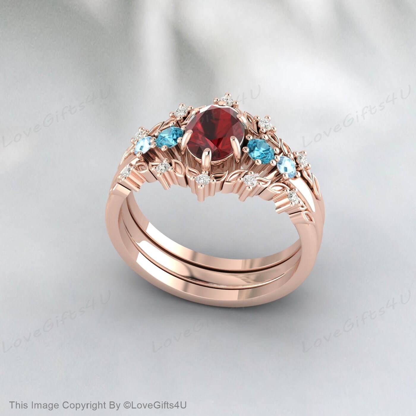 Oval Cut Garnet Engagement Ring Art Deco Moissanite Band Promise Ring