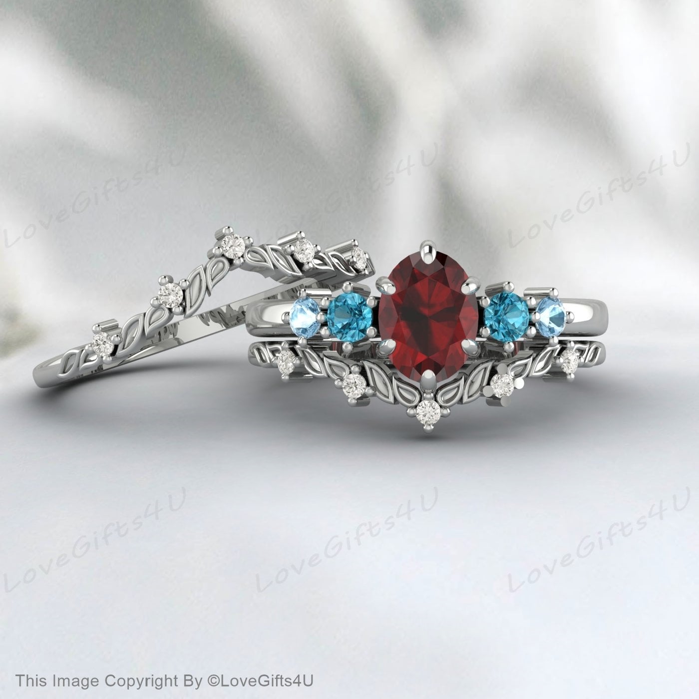 Bague de fiançailles grenat taille ovale Art déco Moissanite Band Promise Ring